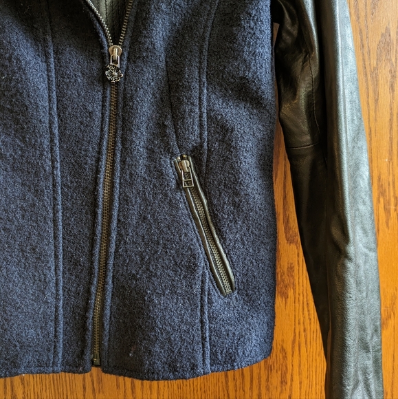 Maison Scotch boucle wool & leather biker jacket, large - Picture 4 of 8